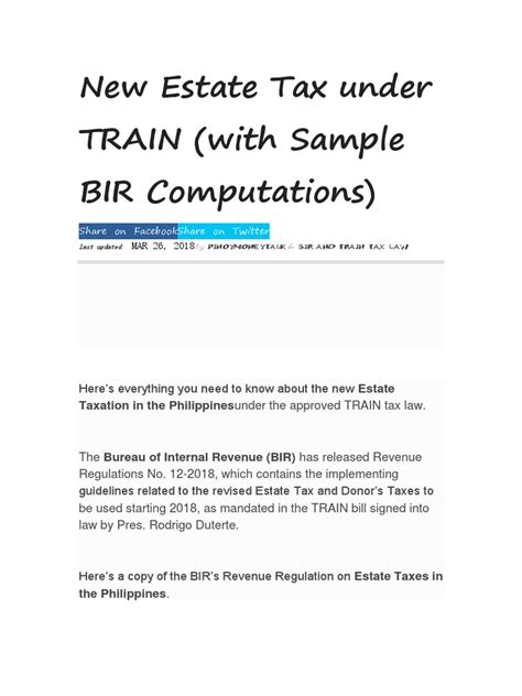 New Estate Tax under TRAIN (Sample BIR Computations).